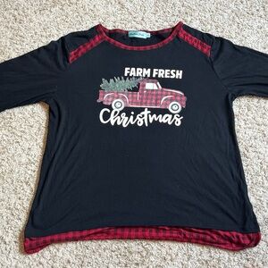 Southern Grace Women’s XXL Farm Fresh Christmas Black Long Sleeve Shirt